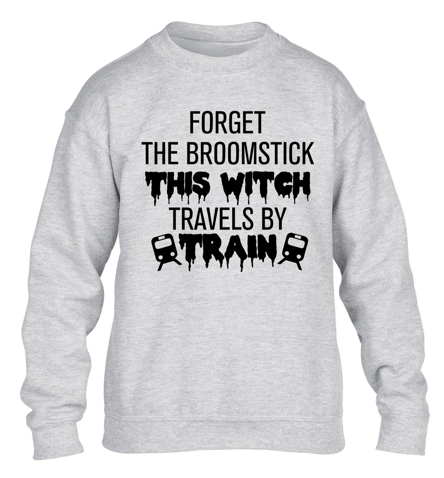 Forget the broomstick this witch travels by train children's grey sweater 12-14 Years