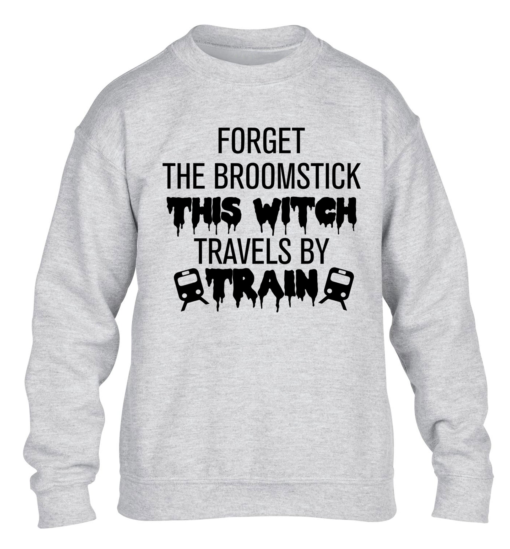 Forget the broomstick this witch travels by train children's grey sweater 12-14 Years