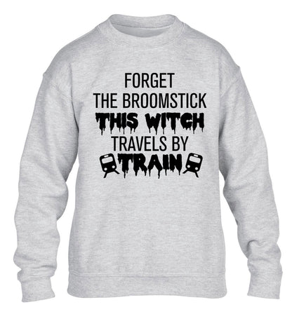 Forget the broomstick this witch travels by train children's grey sweater 12-14 Years