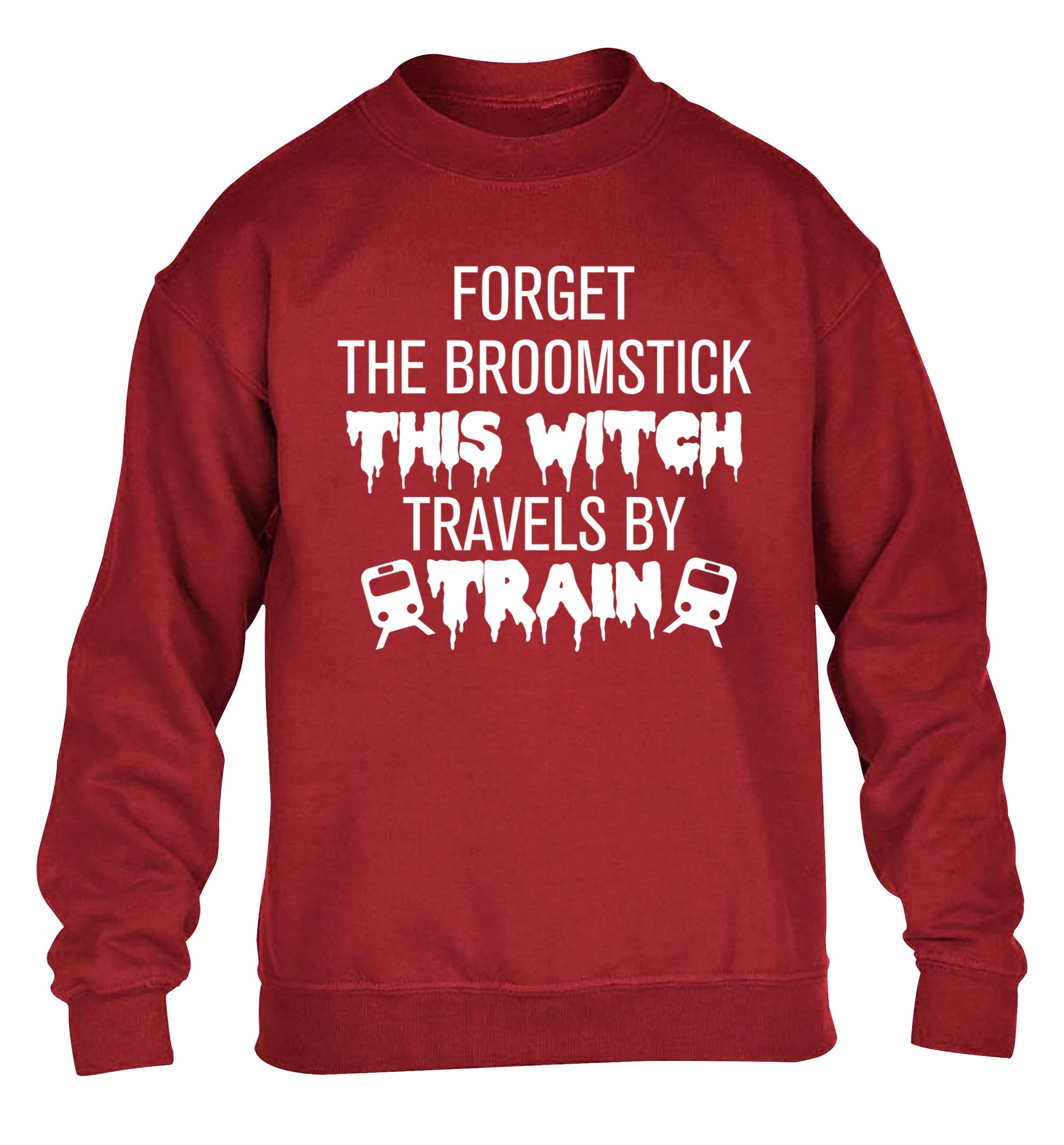 Forget the broomstick this witch travels by train children's grey sweater 12-14 Years