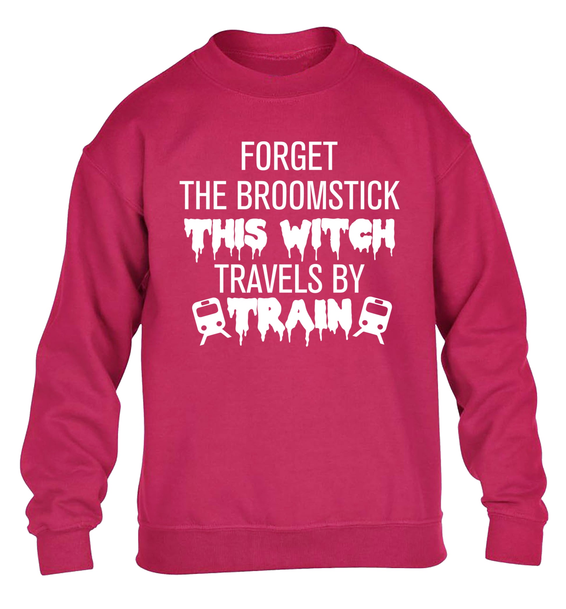 Forget the broomstick this witch travels by train children's pink sweater 12-14 Years