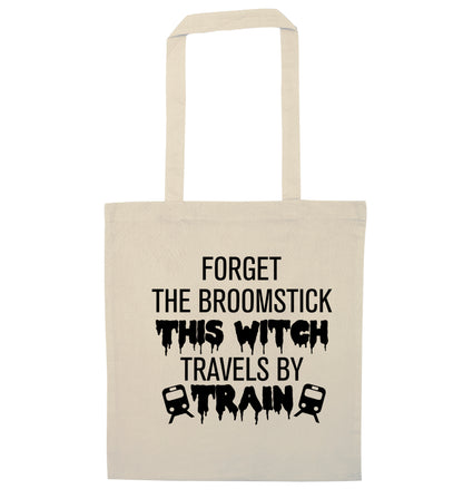 Forget the broomstick this witch travels by train natural tote bag