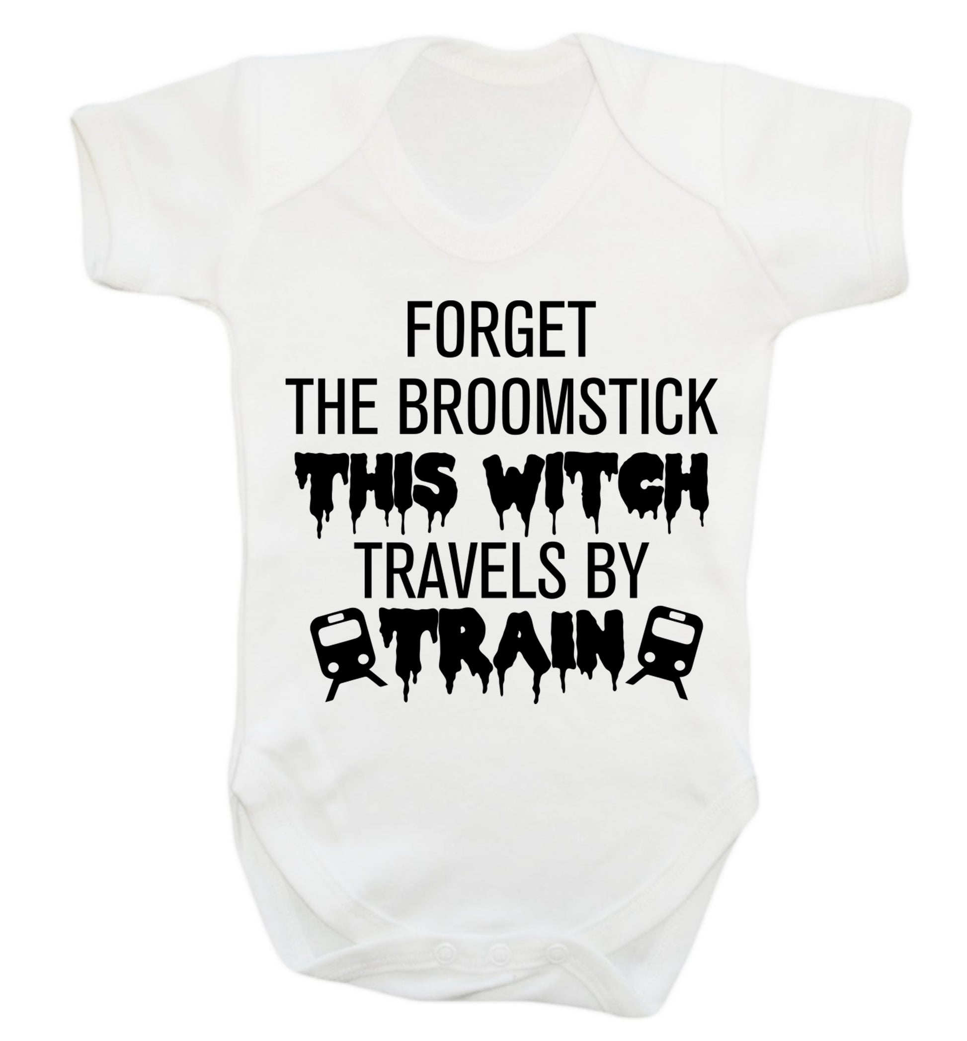 Forget the broomstick this witch travels by train Baby Vest white 18-24 months