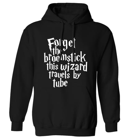 Forget the broomstick this wizard travels by tube adults unisexblack hoodie 2XL