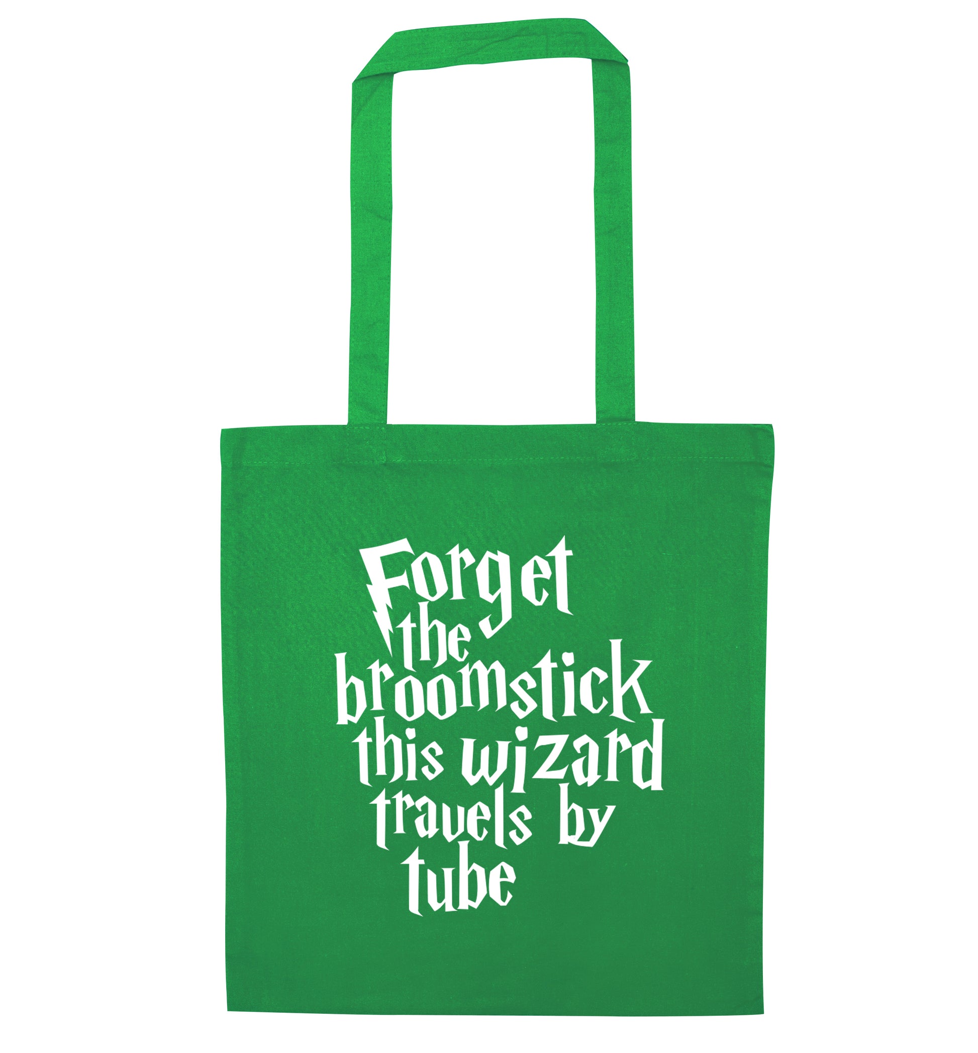 Forget the broomstick this wizard travels by tube green tote bag