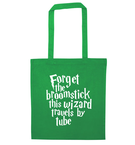 Forget the broomstick this wizard travels by tube green tote bag