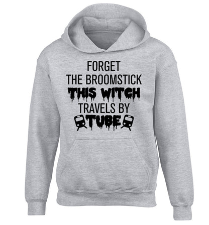 Forget the broomstick this witch travels by tube children's grey hoodie 12-14 Years