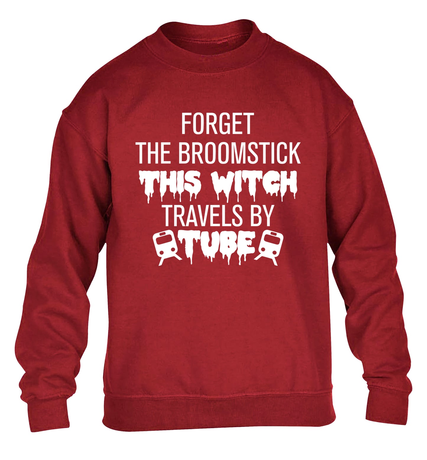Forget the broomstick this witch travels by tube children's grey sweater 12-14 Years
