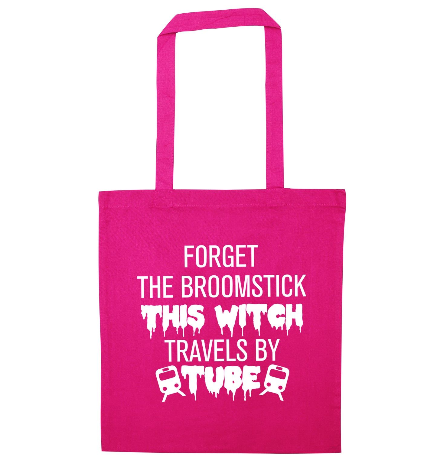 Forget the broomstick this witch travels by tube pink tote bag