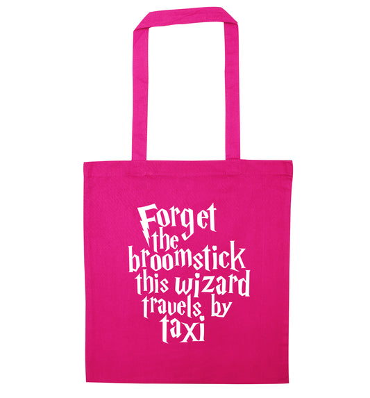 Forget the broomstick this wizard travels by taxi pink tote bag