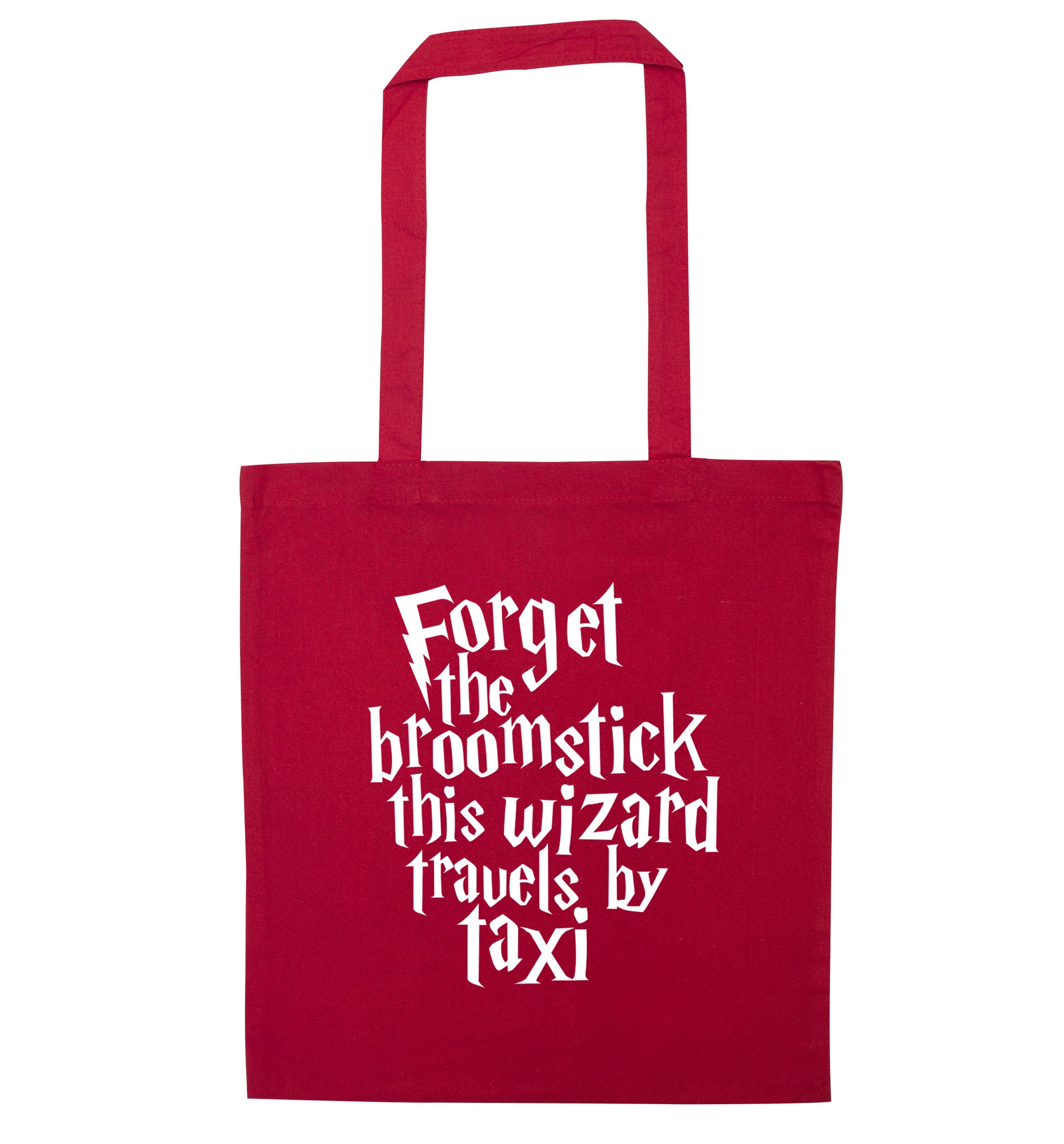 Forget the broomstick this wizard travels by taxi red tote bag
