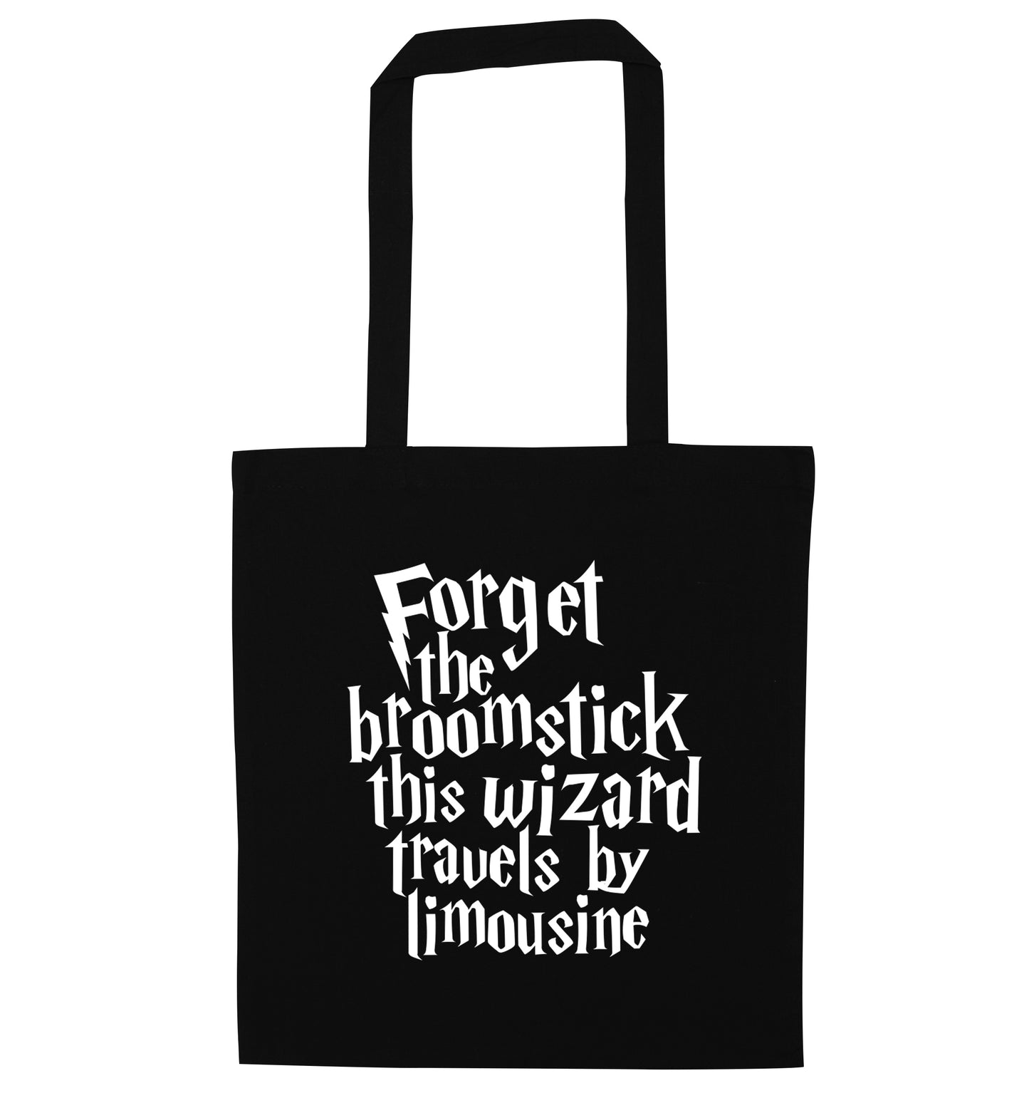 Forget the broomstick this wizard travels by limousine black tote bag