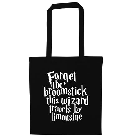 Forget the broomstick this wizard travels by limousine black tote bag