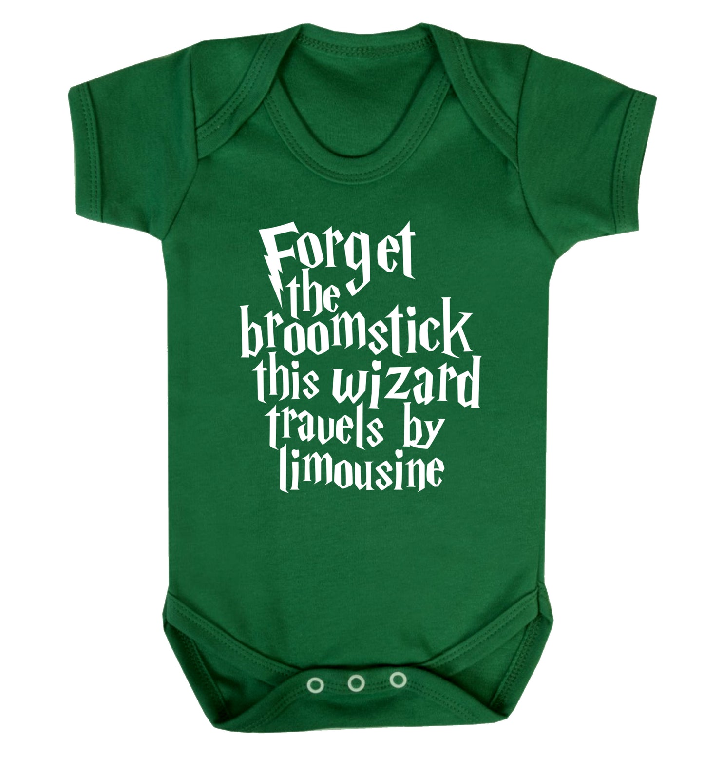 Forget the broomstick this wizard travels by limousine Baby Vest green 18-24 months