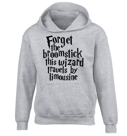 Forget the broomstick this wizard travels by limousine children's grey hoodie 12-14 Years