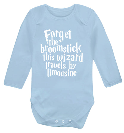 Forget the broomstick this wizard travels by limousine Baby Vest long sleeved pale blue 6-12 months