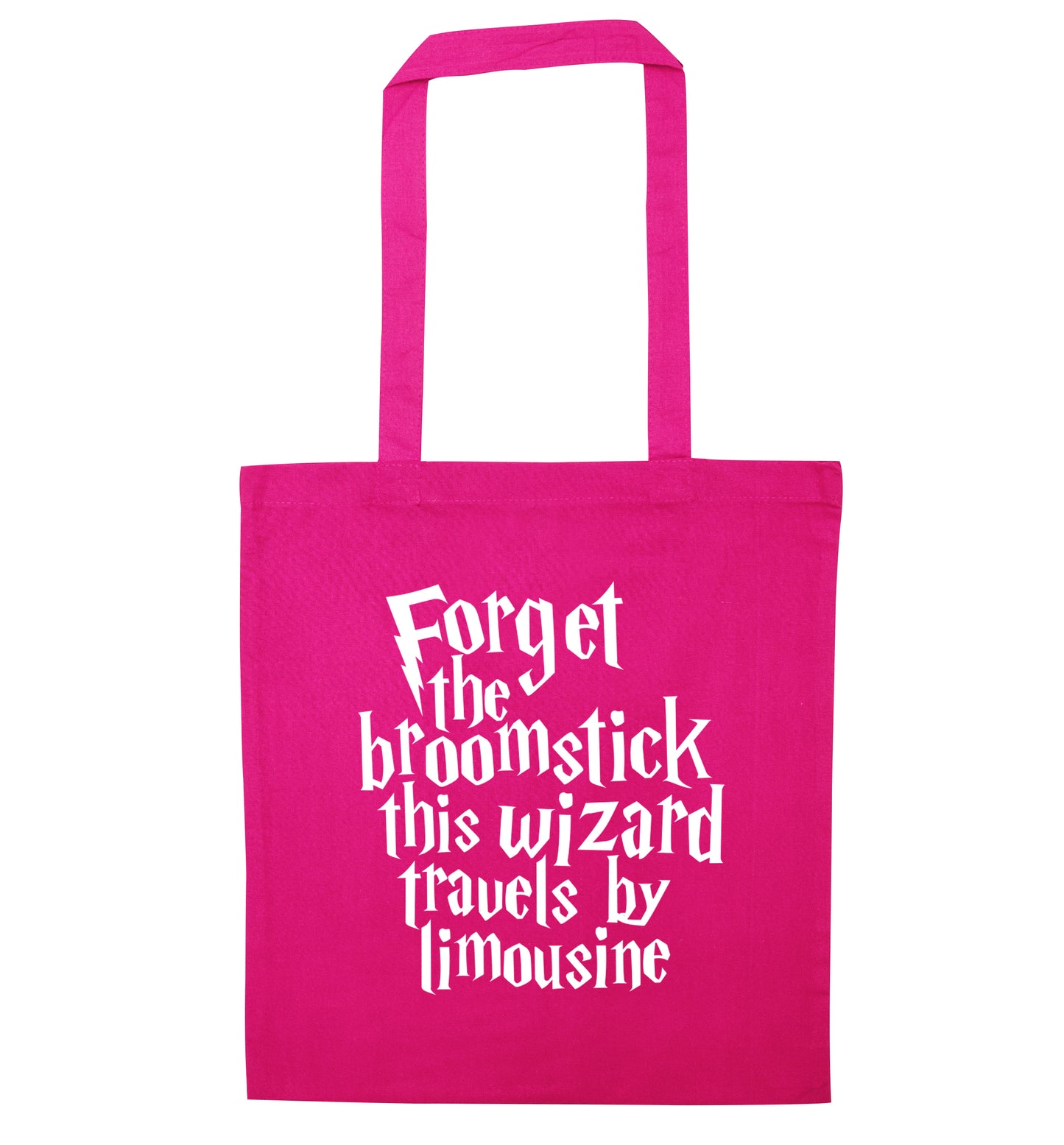 Forget the broomstick this wizard travels by limousine pink tote bag