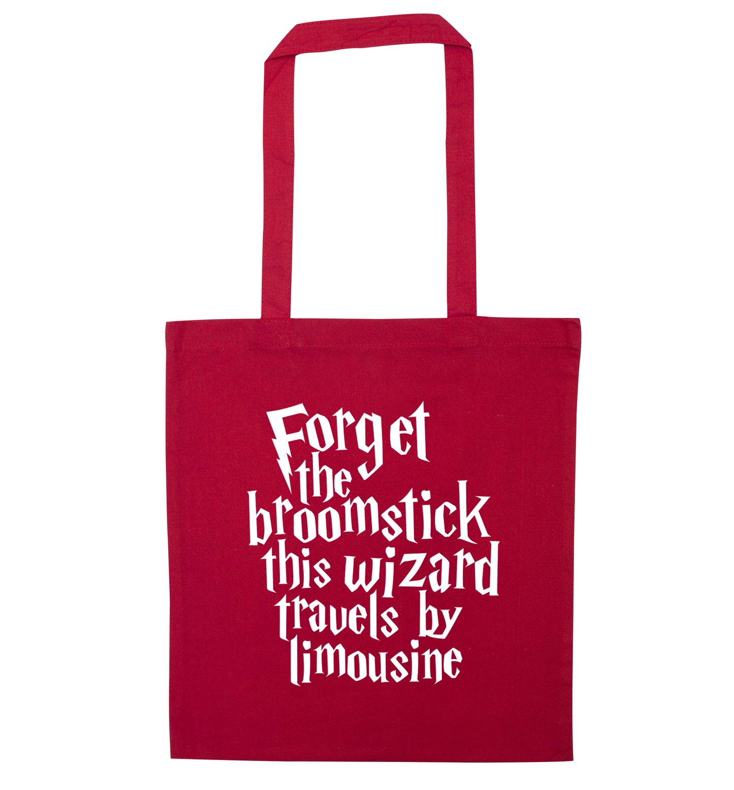 Forget the broomstick this wizard travels by limousine red tote bag