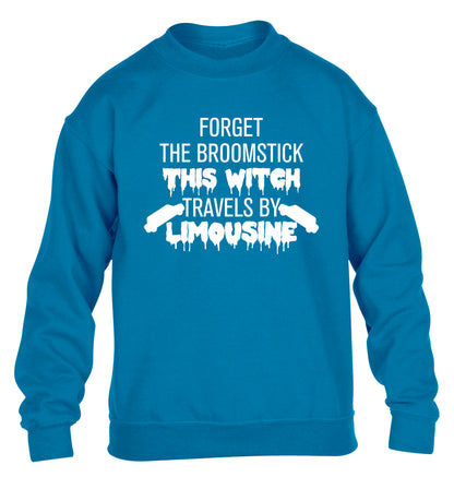 Forget the broomstick this witch travels by limousine children's blue sweater 12-14 Years