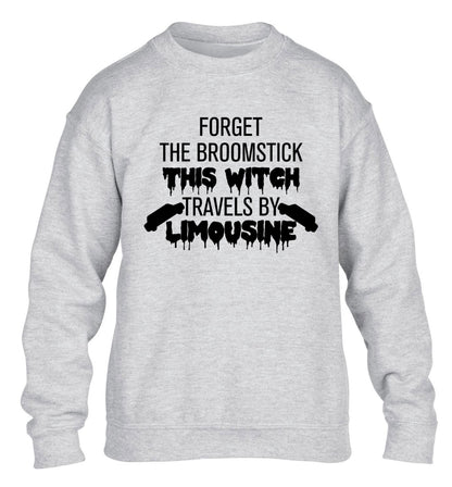 Forget the broomstick this witch travels by limousine children's grey sweater 12-14 Years