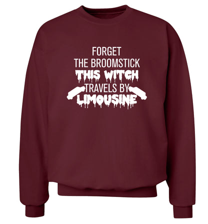 Forget the broomstick this witch travels by limousine Adult's unisexmaroon Sweater 2XL