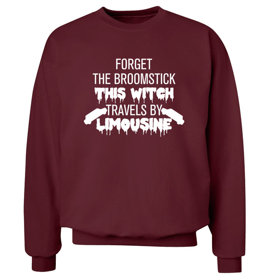 Forget the broomstick this witch travels by limousine Adult's unisexmaroon Sweater 2XL