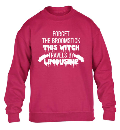 Forget the broomstick this witch travels by limousine children's pink sweater 12-14 Years