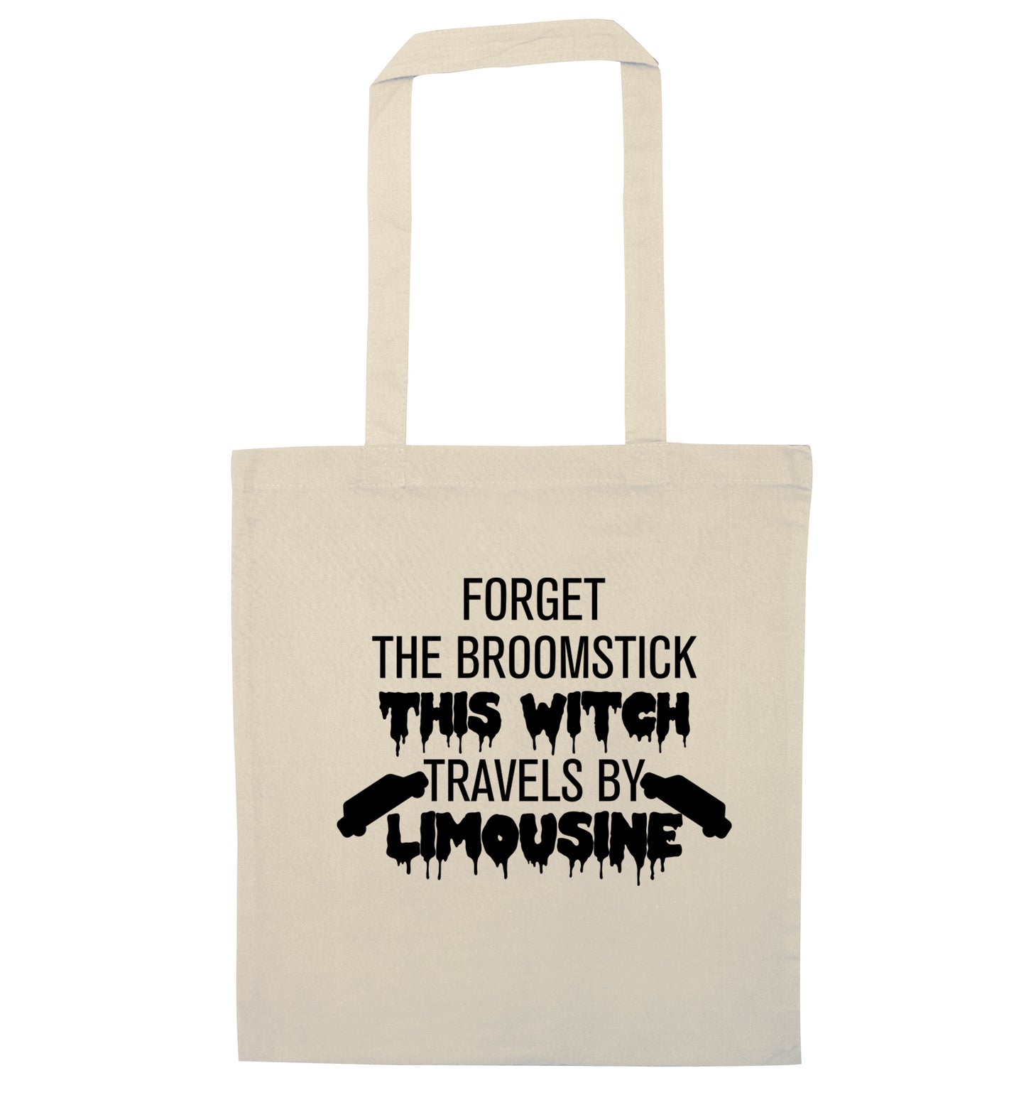 Forget the broomstick this witch travels by limousine natural tote bag