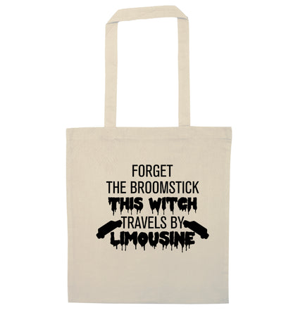 Forget the broomstick this witch travels by limousine natural tote bag