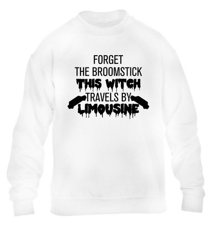 Forget the broomstick this witch travels by limousine children's white sweater 12-14 Years