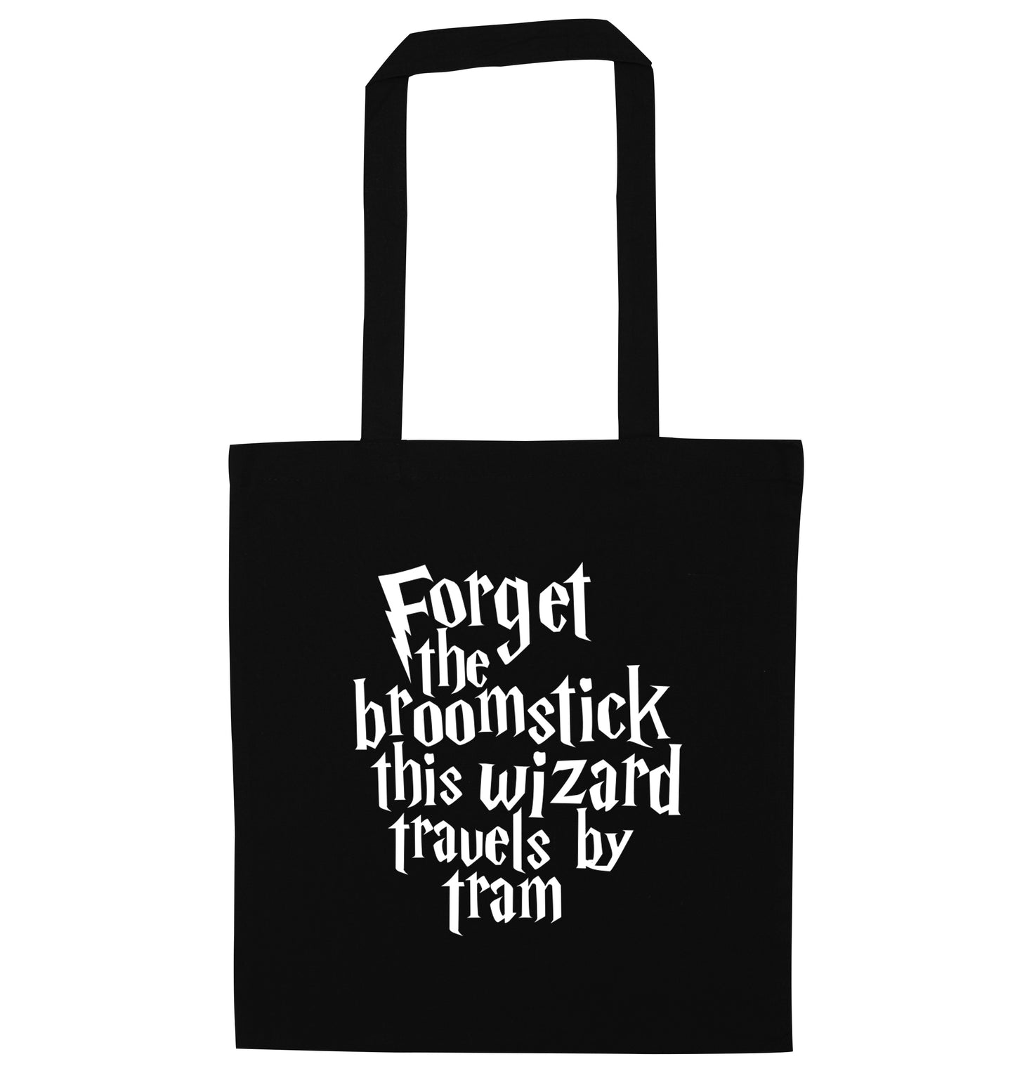 Forget the broomstick this wizard travels by tram black tote bag