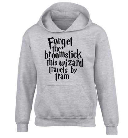 Forget the broomstick this wizard travels by tram children's grey hoodie 12-14 Years