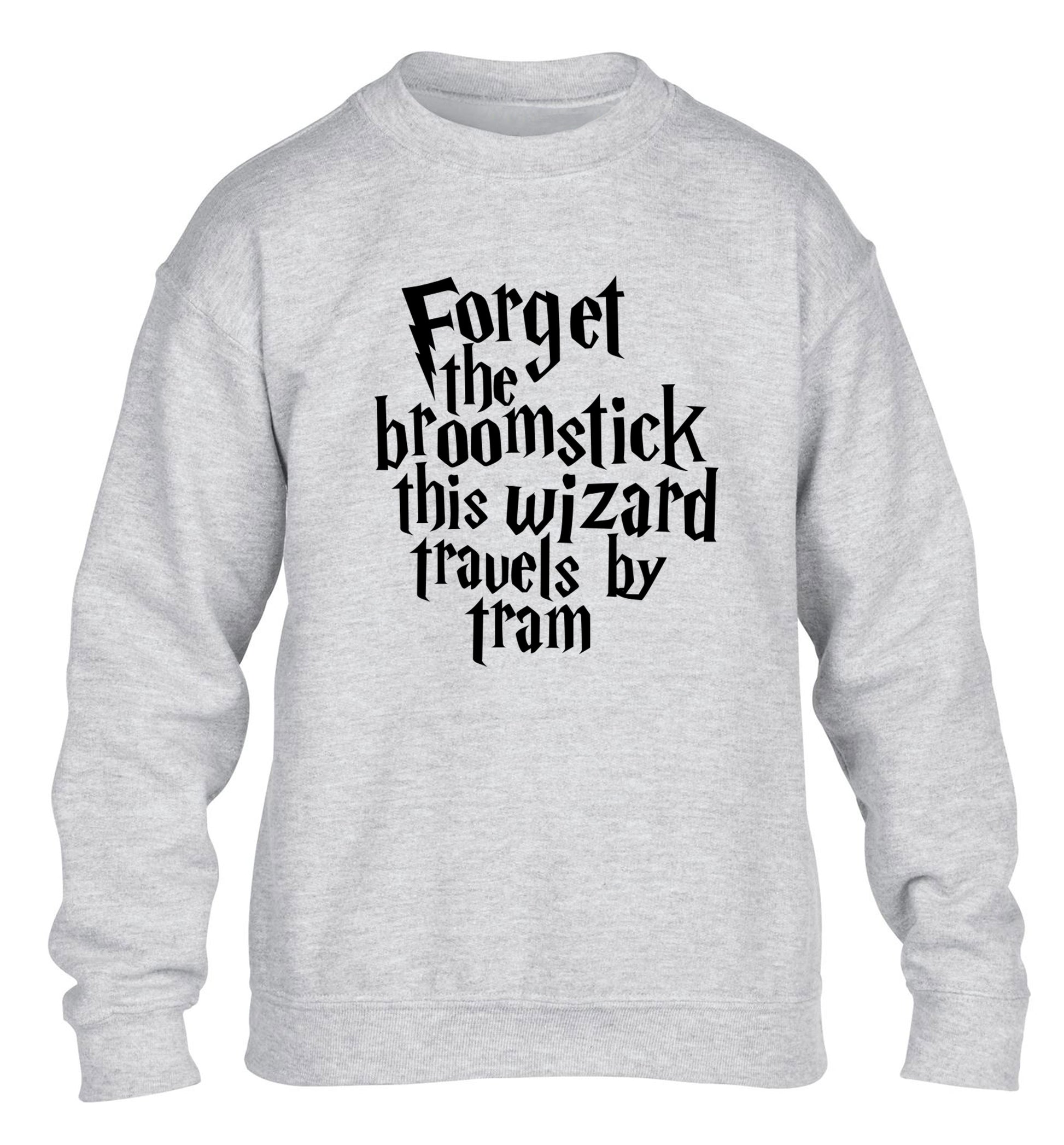 Forget the broomstick this wizard travels by tram children's grey sweater 12-14 Years