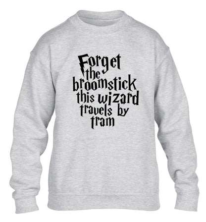 Forget the broomstick this wizard travels by tram children's grey sweater 12-14 Years