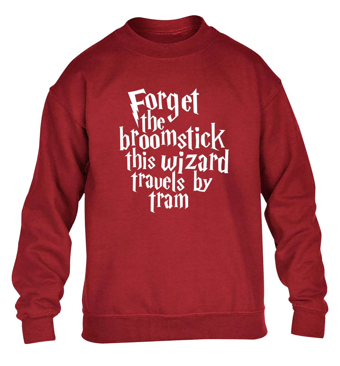 Forget the broomstick this wizard travels by tram children's grey sweater 12-14 Years