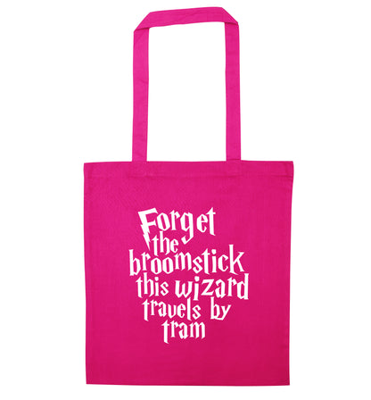 Forget the broomstick this wizard travels by tram pink tote bag