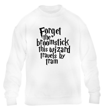 Forget the broomstick this wizard travels by tram children's white sweater 12-14 Years