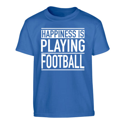 Happiness is playing football Children's blue Tshirt 12-14 Years