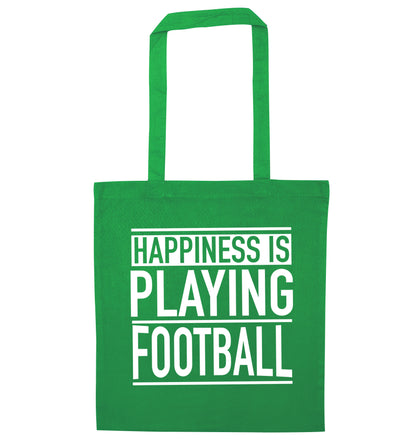 Happiness is playing football green tote bag