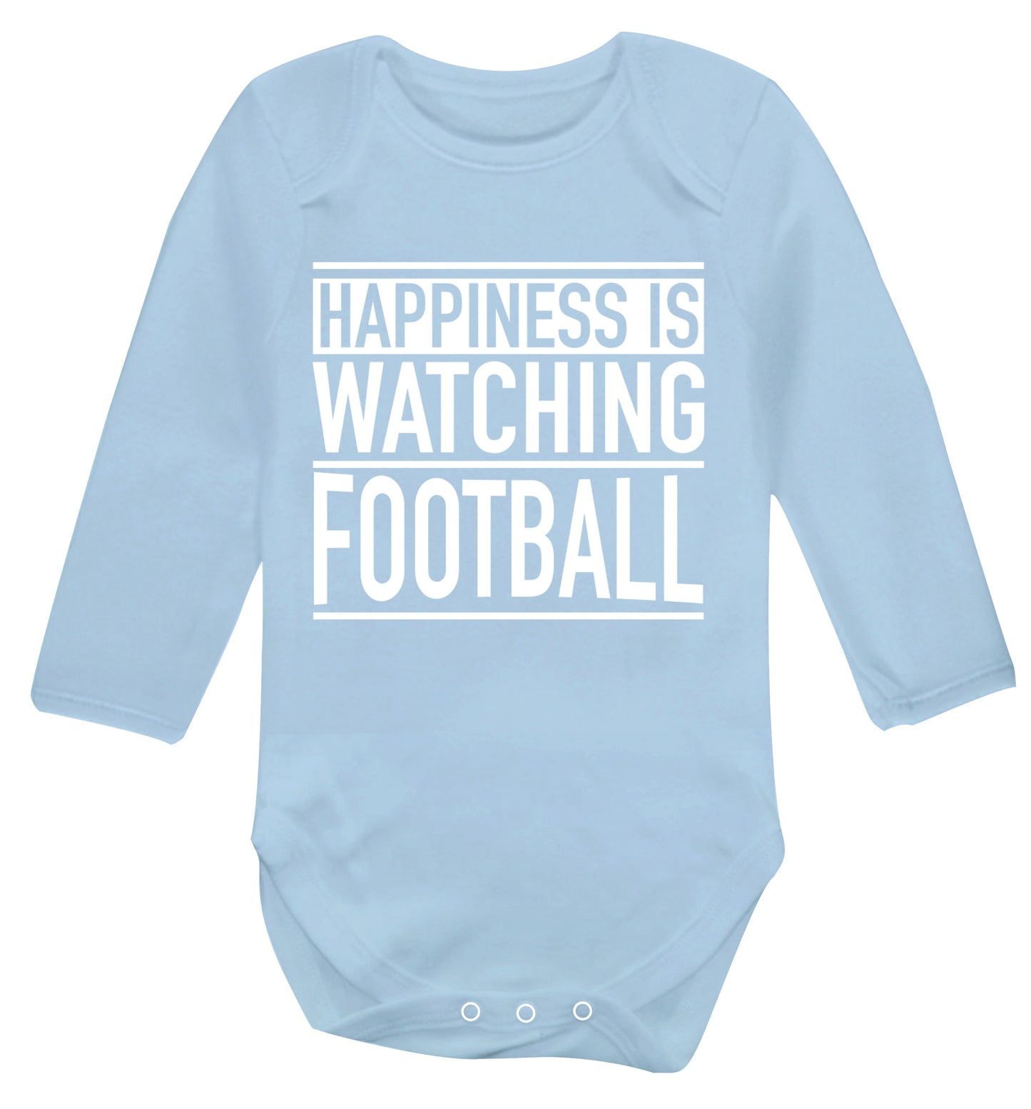 Happiness is watching football Baby Vest long sleeved pale blue 6-12 months