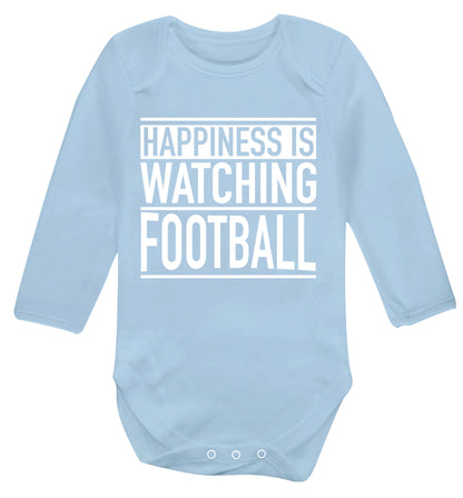 Happiness is watching football Baby Vest long sleeved pale blue 6-12 months