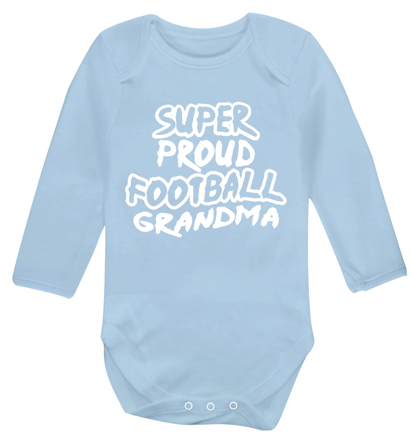 Super proud football grandma Baby Vest long sleeved pale blue 6-12 months