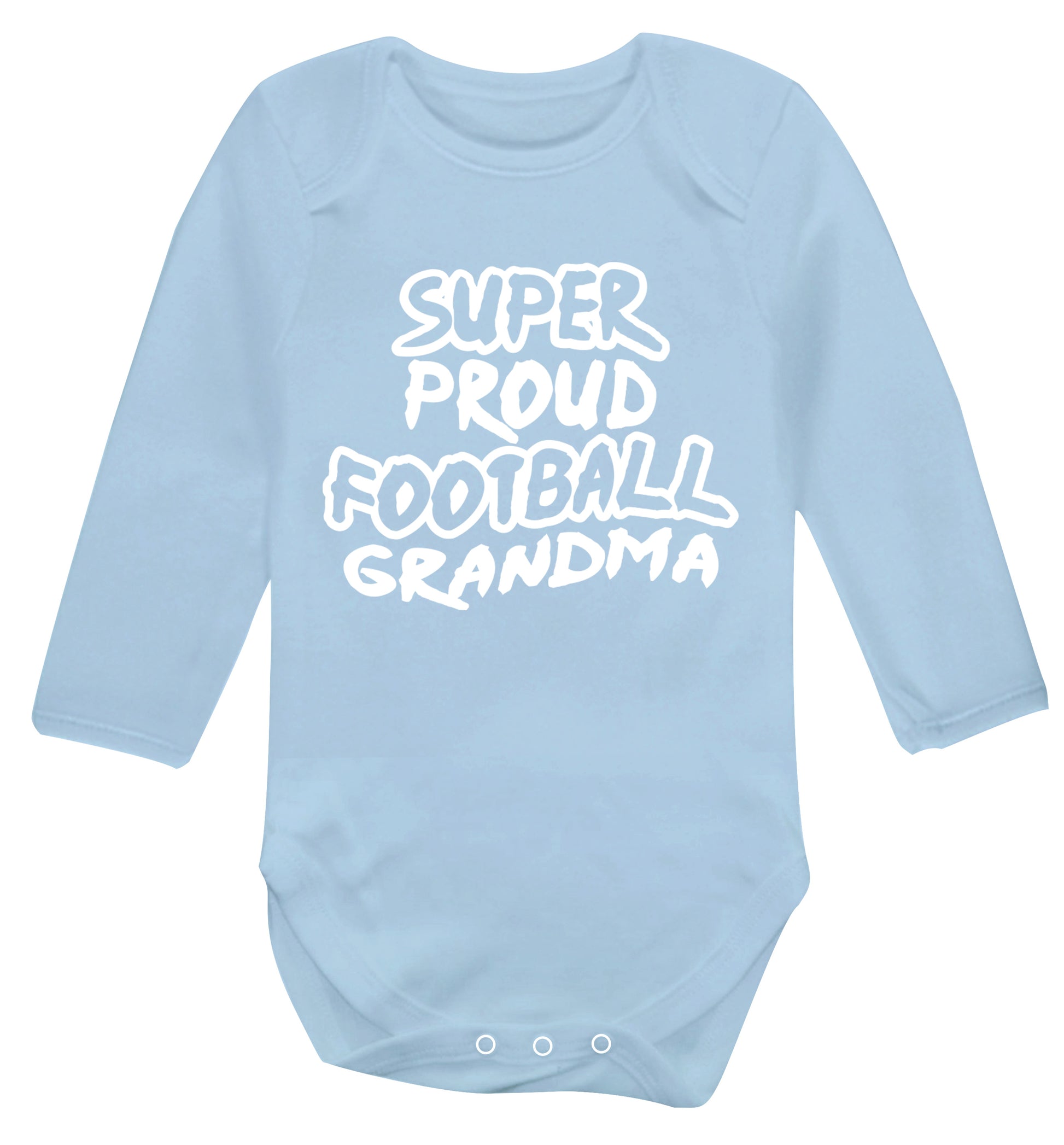 Super proud football grandma Baby Vest long sleeved pale blue 6-12 months