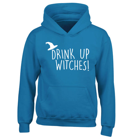 Drink up witches children's blue hoodie 12-14 Years
