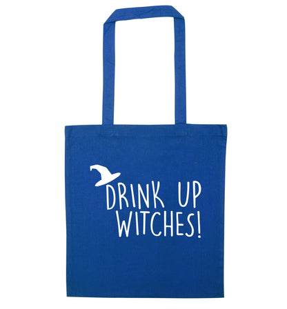 Drink up witches blue tote bag