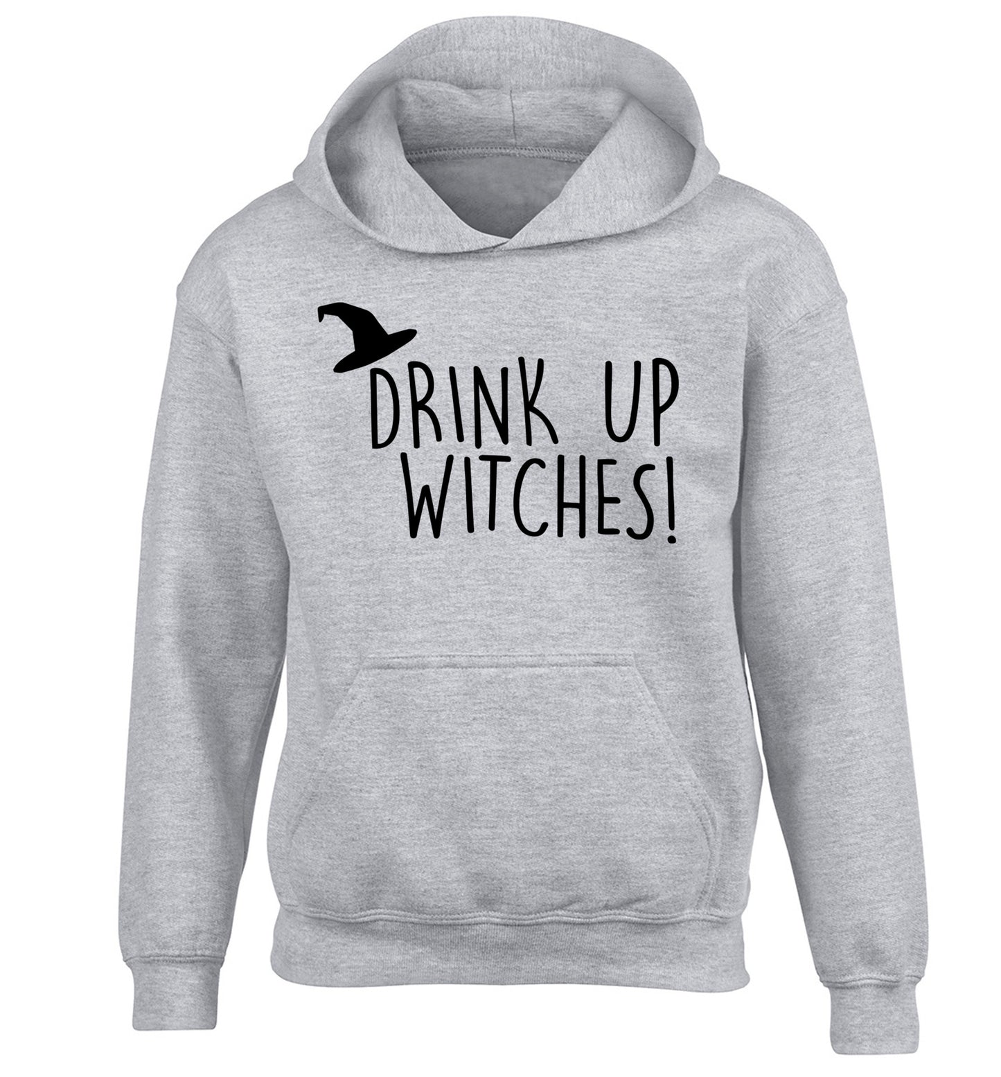 Drink up witches children's grey hoodie 12-14 Years