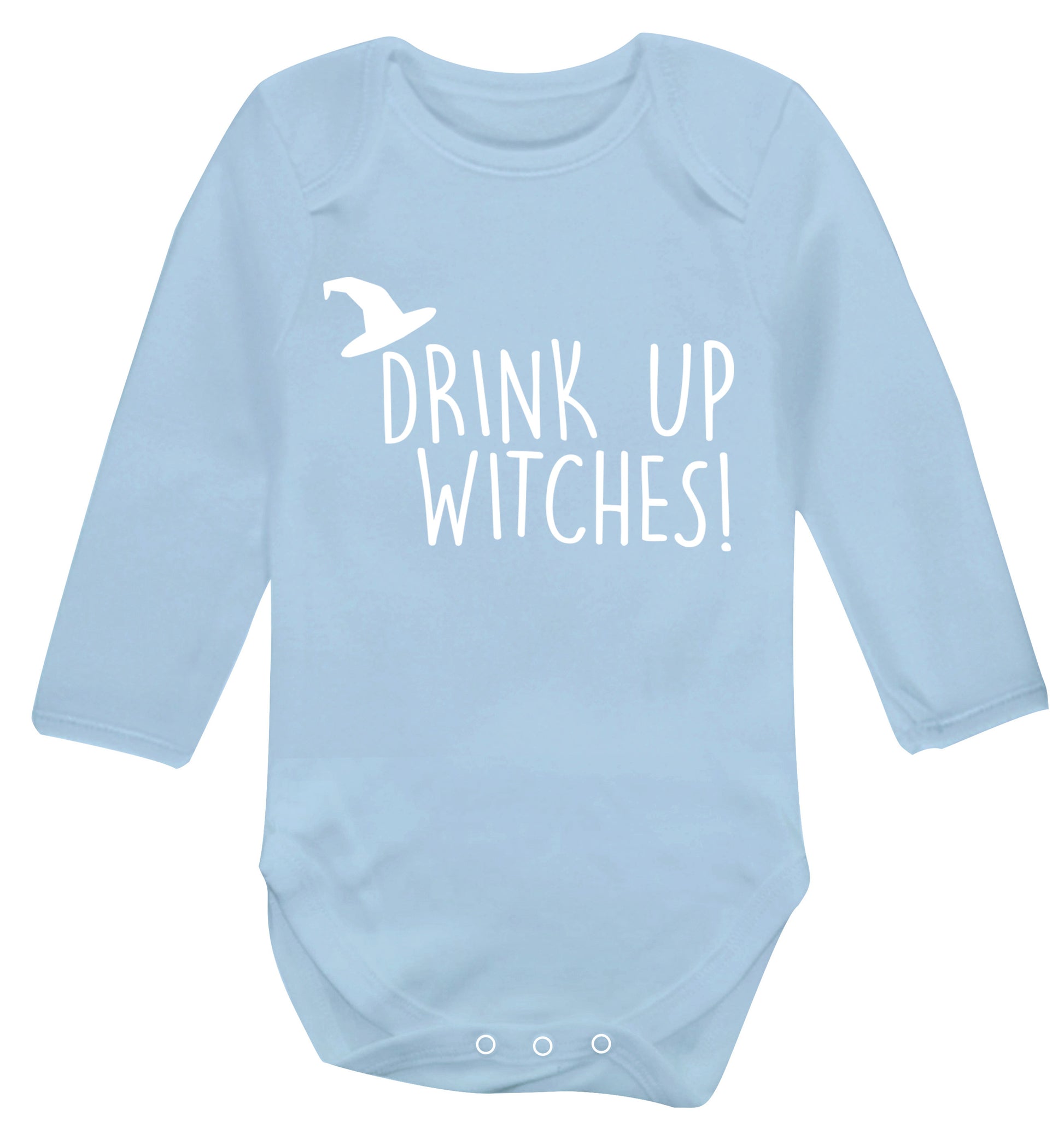 Drink up witches Baby Vest long sleeved pale blue 6-12 months