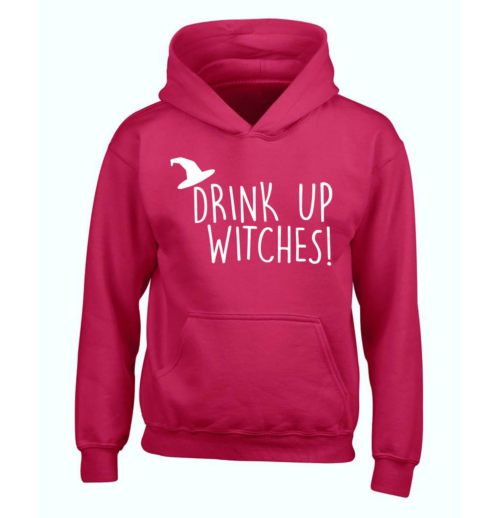 Drink up witches children's pink hoodie 12-14 Years
