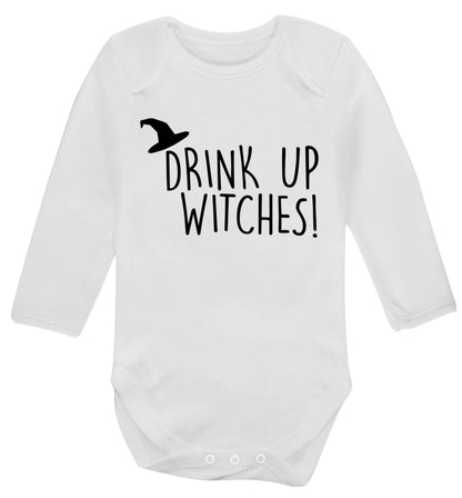 Drink up witches Baby Vest long sleeved white 6-12 months