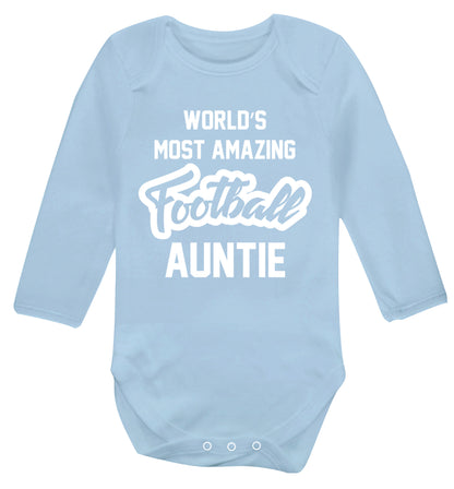 Worlds most amazing football auntie Baby Vest long sleeved pale blue 6-12 months